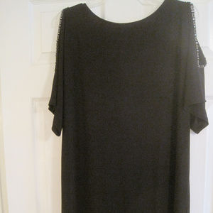 SL FASHIONS DEEP BLACK DRAPE BACK BEADED SPLIT SLE